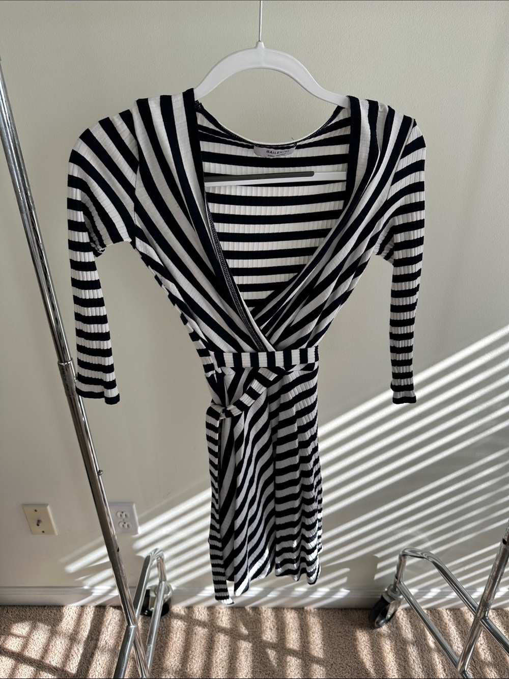 Bailey 44 Black & White Striped Wrap Dress - Picture 3 of 9
